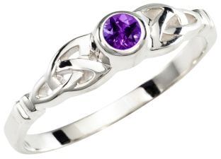 Ladies Amethyst Silver Celtic Trinity knot Ring 