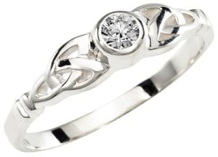 Ladies Diamond Silver Celtic Trinity Knot Ring 