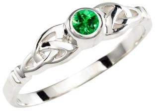 Ladies Emerald Silver Claddagh Ring 