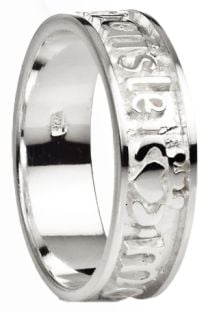 "My Darling" Ladies White Gold Silver Claddagh Celtic Band Ring 