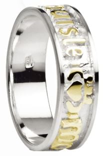 "My Darling" Ladies 14K Two Tone White & Yellow Gold Silver Claddagh Celtic Band Ring 