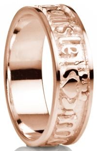 "My Darling" 14K Rose Gold Silver Claddagh Celtic Mens Band Ring 