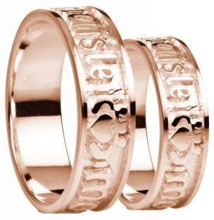 "My Darling" 14K Rose Gold Silver Claddagh Band Ring Set