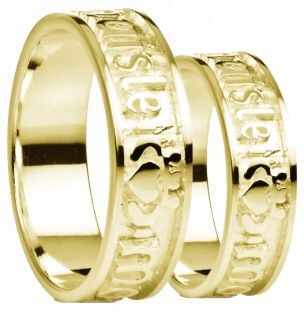 "My Darling" 14K Yellow Gold Silver Claddagh Band Ring Set