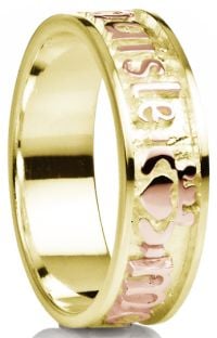 "My Darling" 14K Two Tone Yellow & Rose Gold Silver Claddagh Celtic Mens Band Ring 