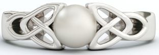 Silver Pearl Celtic Trinity Knot Ring