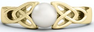Ladies 10K/14K/18K Yellow Gold Pearl Celtic Trinity Knot Ring