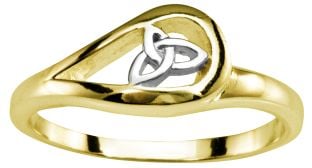 Ladies Two tone 14K Yellow & White Gold Gold Silver Celtic Trinity Knot Ring