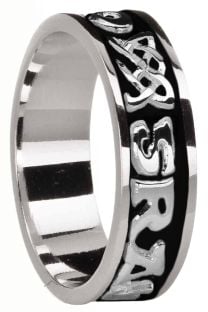 Ladies 14K White Gold coated Silver "Love Forever" Celtic Band Ring 