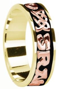 Ladies Yellow and Rose Gold & Black Rhodium  "Love Forever" Celtic Wedding Band Ring