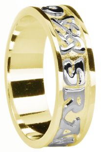 Ladies Yellow & White Gold Celtic "Love Forever" Band Ring 