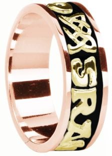 Mens Rose & Yellow Gold & Black Rhodium  "Love Forever" Celtic Wedding Band Ring