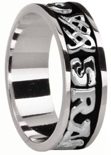 Mens 14K White Gold coated Silver "Love Forever" Celtic Band Ring 