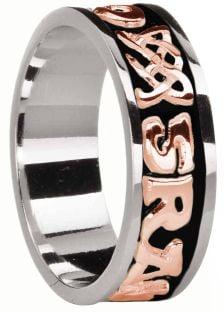 Mens White & Rose Gold & Black Rhodium  "Love Forever" Celtic Wedding Band Ring