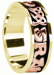 Mens Yellow & Rose Gold & Black Rhodium  "Love Forever" Celtic Wedding Band Ring