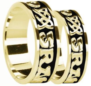 14K Yellow Gold coated Silver "Love Forever" Celtic Band Ring Set