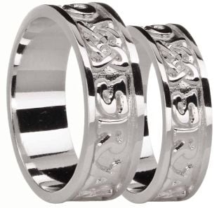 White Gold "Love Forever" Celtic Wedding Band Ring Set