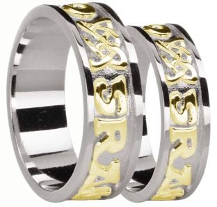 14K White & Yellow Gold coated Silver "Love Forever" Celtic Band Ring Set