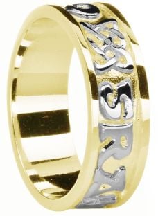 Mens Yellow & White Gold "Love Forever" Celtic Wedding Band Ring