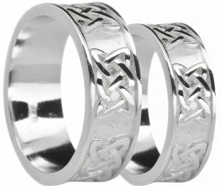 White Gold Celtic "Lovers Knot" Wedding Band Rings Set