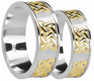 White & Yellow Gold Celtic "Lovers Knot" Wedding Band Rings Set