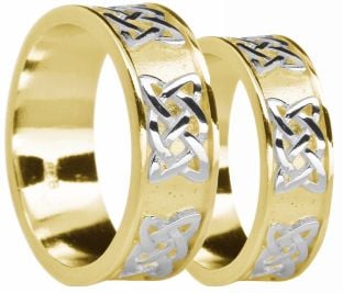 Yellow & White Gold Celtic "Lovers Knot" Wedding Band Rings Set