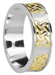 Ladies 14K White & Yellow Gold coated Silver "Lovers Knot" Celtic Band Ring