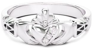 Ladies Diamond Silver Claddagh Ring