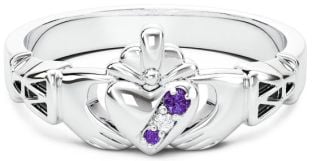 Ladies Diamond Alexandrite Silver Claddagh Ring