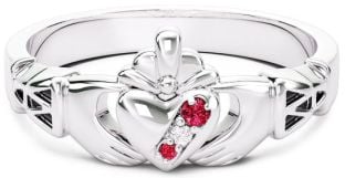 Ladies Diamond Peridot Silver Claddagh Celtic Knot Ring - January Birthstone