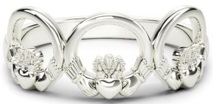 10K/14K/18K White Gold Claddagh Trinity Ring 