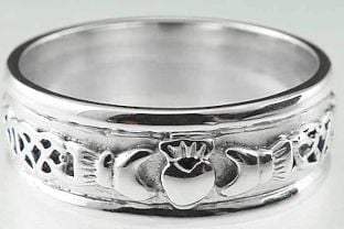 Mens 10K/14K/18K White Gold Celtic Claddagh Wedding Ring