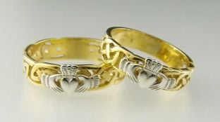 10K/14K/18K Two Tone Gold Celtic Claddagh Wedding Ring Set