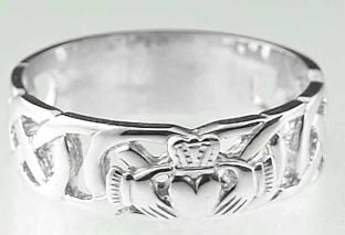 Mens 10K/14K/18K White Gold Celtic Claddagh Wedding Band Ring