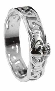 Ladies 10K/14K/18K White Gold Celtic Claddagh Wedding Ring 