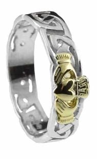 Ladies 10K/14K/18K Two Tone Gold Celtic Claddagh Wedding Ring 