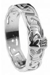 Mens 10K/14K/18K White Gold Celtic Claddagh Wedding Ring 