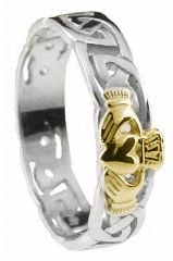 Mens 10K/14K/18K Two Tone Gold Celtic Claddagh Wedding Ring 