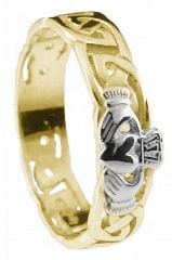 Mens 10K/14K/18K Two Tone Gold Celtic Claddagh Wedding Ring 