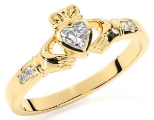 Ladies Diamond Gold Claddagh Ring - April Birthstone