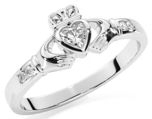 Damen-Diamant-Silber-Claddagh-Ring – April-Geburtsstein