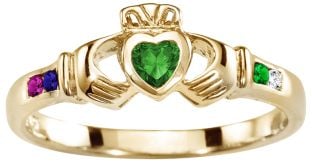 Mother's Birthstone Gold Claddagh Ring 