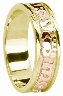 Ladies 14K Yellow & Rose Gold Silver "My Soul Mate" Claddagh Celtic Band Ring 