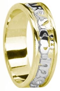 Ladies 14K Yellow & White Gold Silver "My Soul Mate" Claddagh Celtic Band Ring 