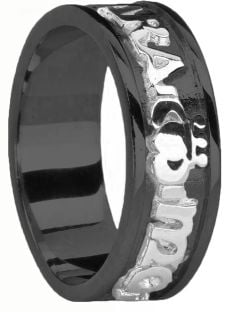 Mens Black Rhodium & White Gold Claddagh "My Soul Mate" Band Ring