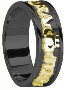 Mens Black Rhodium & Gold Claddagh "My Soul Mate" Band Ring