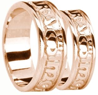 14K Rose Gold Silver "My Soul Mate" Claddagh Band Ring Set