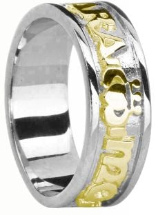 Mens 14K Gold Silver Claddagh Celtic Ring 