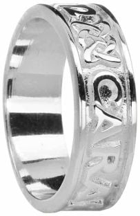 Ladies White Gold "My Soul Mate"  Celtic Band Ring 