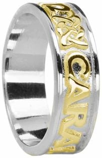 Ladies 14K  White & Yellow Gold coated Silver "My Soul Mate" Celtic Band Ring 